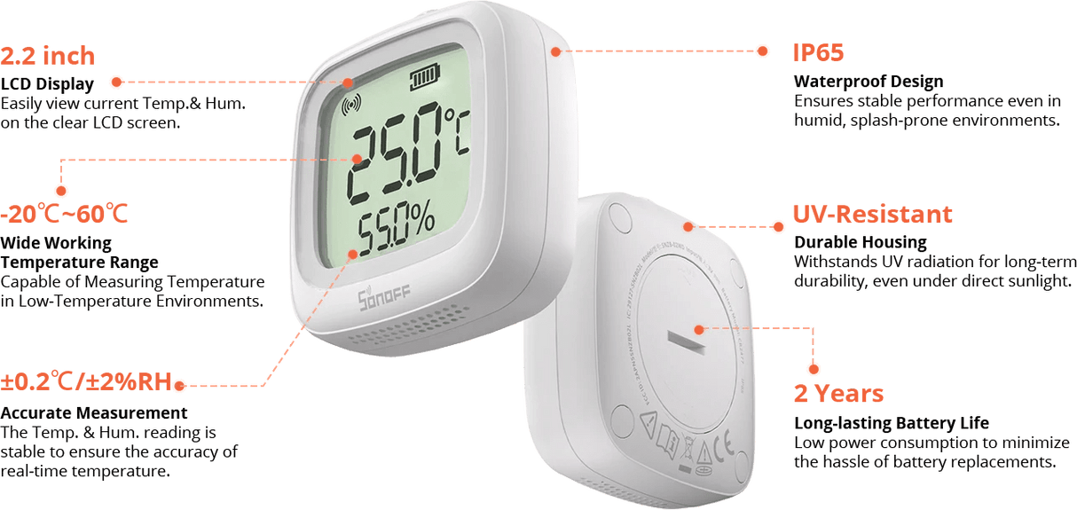 Zigbee Sonoff Outdoor LCD Smart Temperature and Humidity Sensor - SONZSNZB02WD - Vesternet