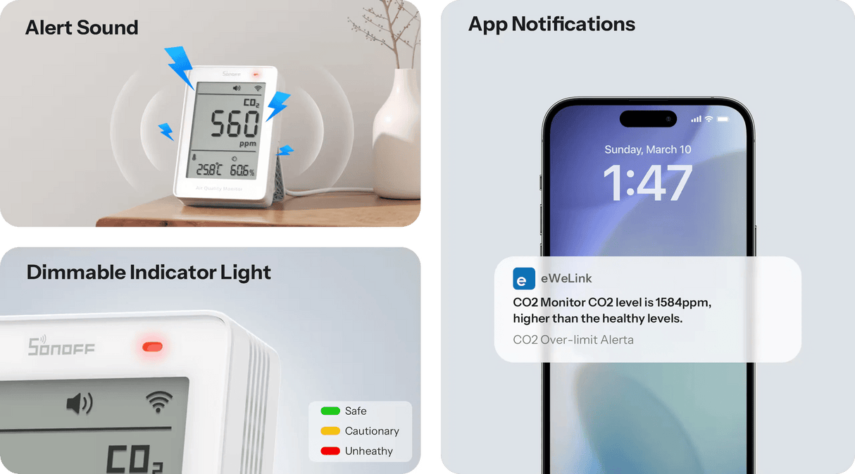 Matter Sonoff AirGuard CO2 Air Quality Monitor - SONLSAWF-08P - Vesternet
