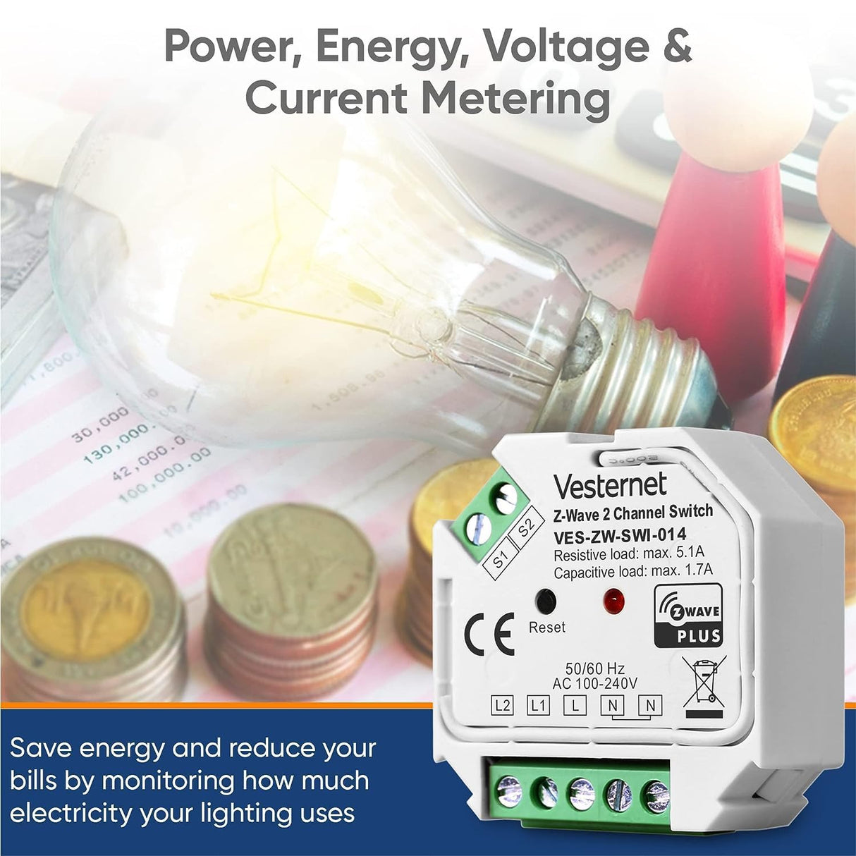 Vesternet Z - Wave 2 Channel Switch - VES - ZW - SWI - 014 - Vesternet