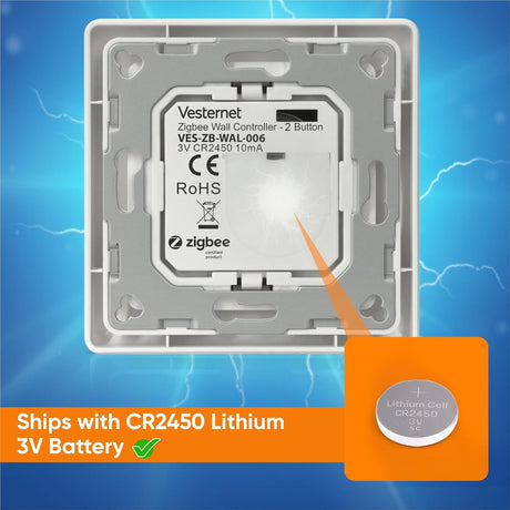 Vesternet Zigbee Wall Controller - 2 Button - VES - ZB - WAL - 006 - Vesternet