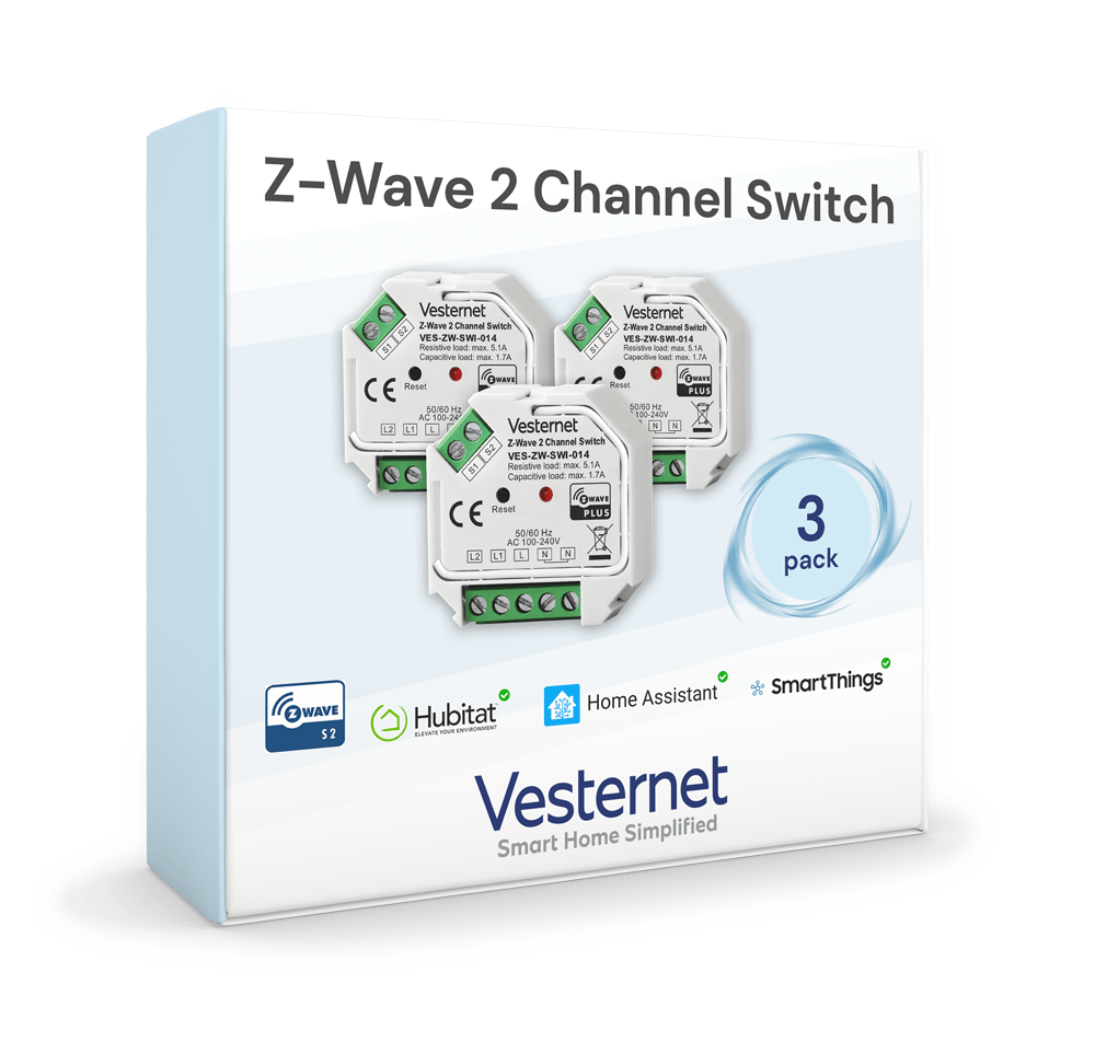 Vesternet Z - Wave 2 Channel Switch - VES - ZW - SWI - 014 - 3PACK - Vesternet