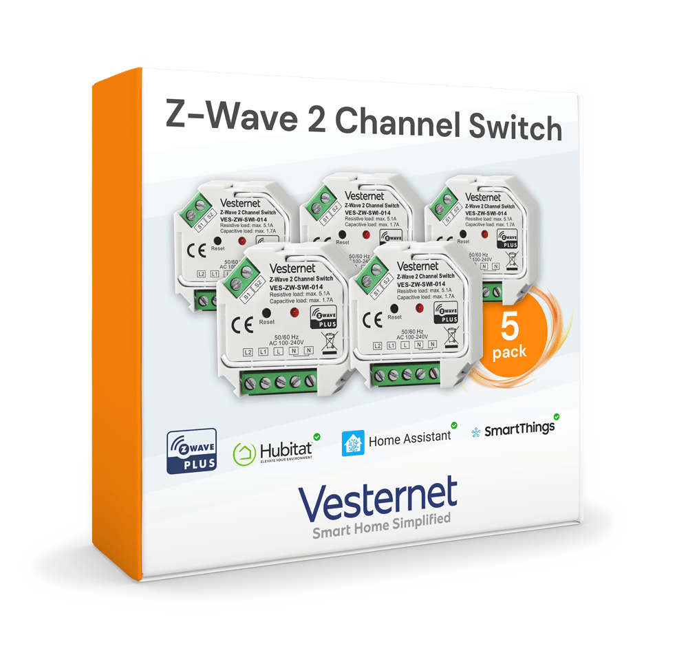 Vesternet Z - Wave 2 Channel Switch - VES - ZW - SWI - 014 - 5PACK - Vesternet