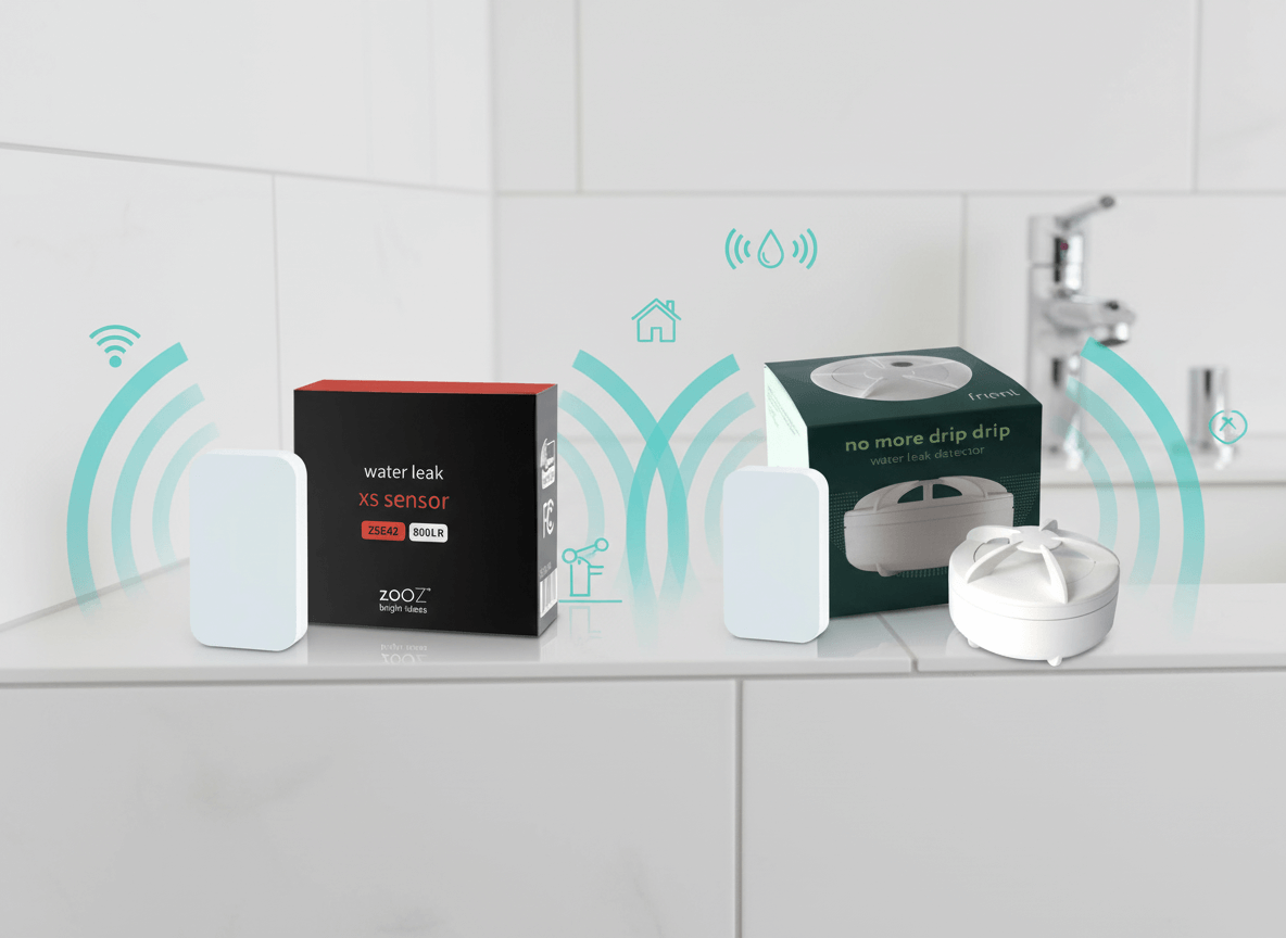 Z-Wave Zooz Water Leak XS Sensor vs Zigbee Frient Water Leak Detector: Ultra-Thin Protection Meets Smart Home Integration