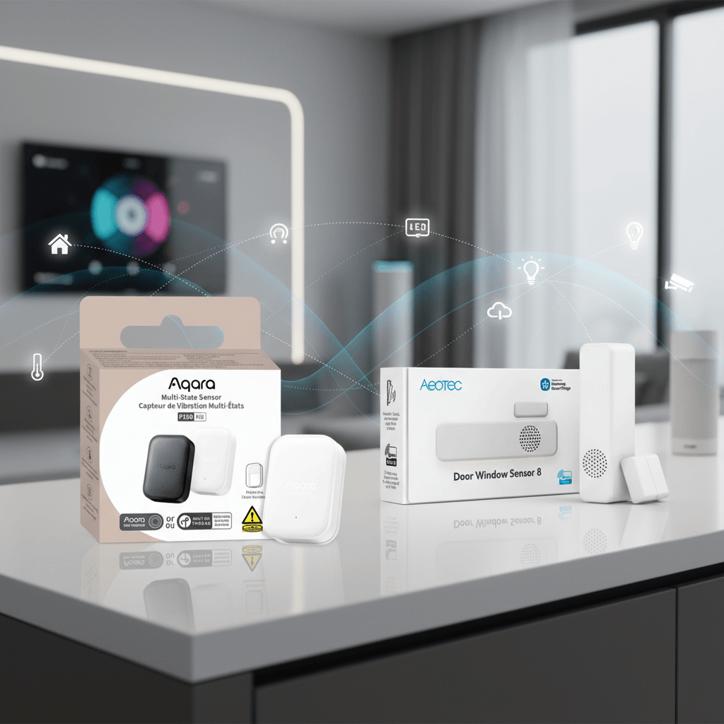 Zigbee Aqara Multi-State Sensor P100 Kit vs Z-Wave Aeotec Door Window Sensor 8: AI-Powered Multi-Detection vs Long-Range Magnetic Sensing - Vesternet
