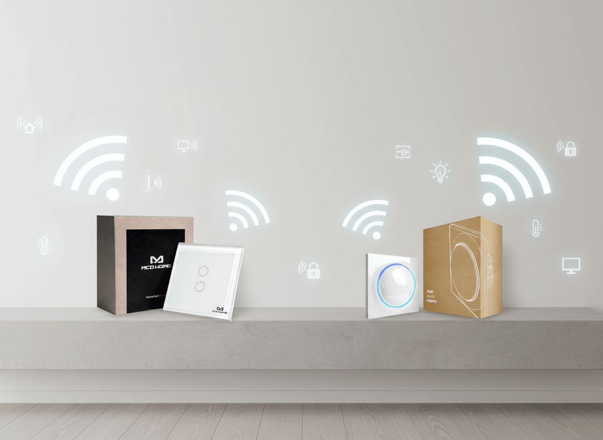 Z-Wave Plus MCO Touch Panel Switch vs Z-Wave Fibaro Walli Switch: Glass Panel vs Pearl-Inspired Design - Vesternet
