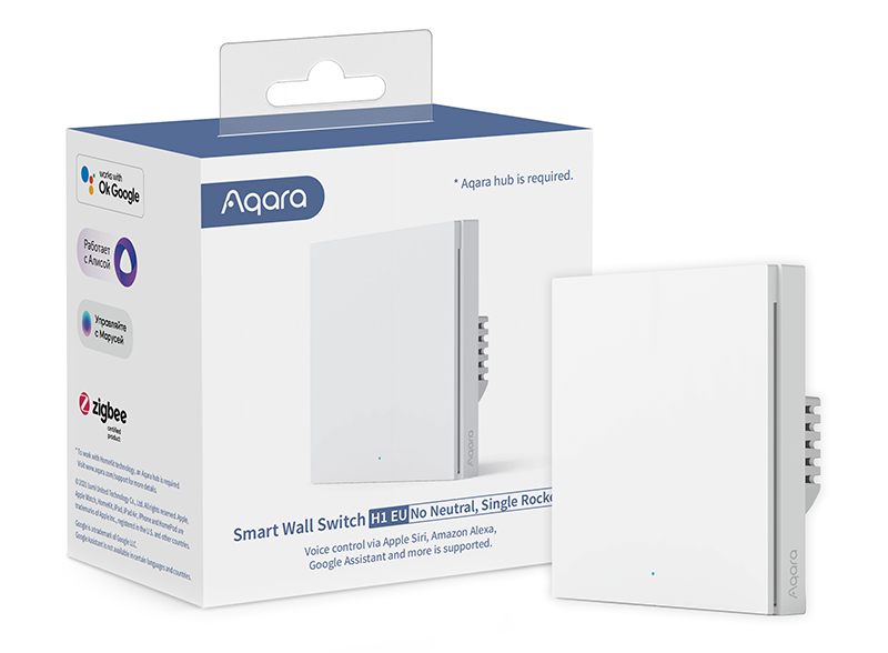 Aqara Smart Wall Switch H1 (ingen neutral, enkelt vippe)